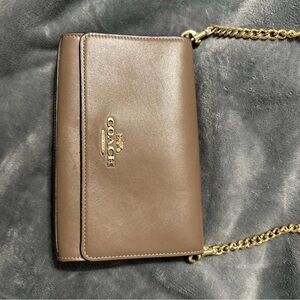 Coach Tan Leather Crossbody Bag with Gold Chain